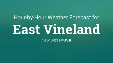 Vineland nj weather hourly - Vineland hour by hour weather outlook with 48 hour view projecting temperatures, sky conditions, rain or snow chance, dew-point, relative humidity, precipitation, and wind direction with speed. Vineland, NJ traffic conditions and updates are included - as well as any NWS alerts, warnings, and advisories for the Vineland area and overall ...